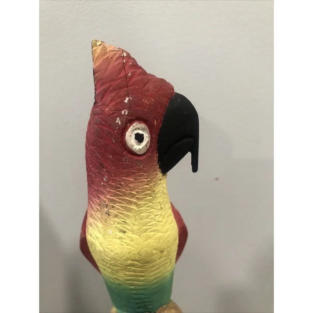 HandCarved Wood Parrot Sculpture Colorful Tropical Bird Decor 13